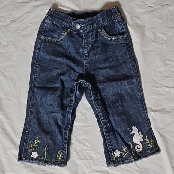 baby GAP Girls 18-24 Months Seahorse Themed Jeans with Snaps Used - Picture 1 of 13